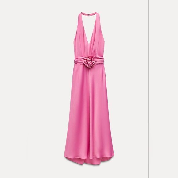 NWT ZARA FLORAL SATIN EFFECT MIDI DRESS pink - Picture 13 of 17